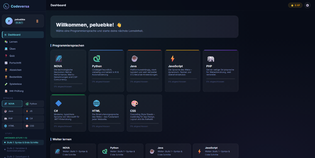 Screenshot der Plattform Codeversa