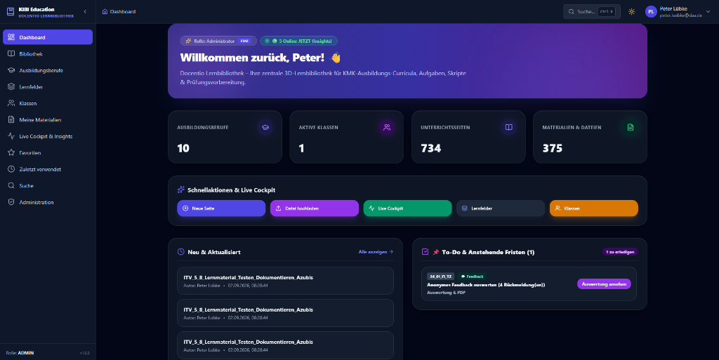 Screenshot der Plattform Docentio Lernbibliothek